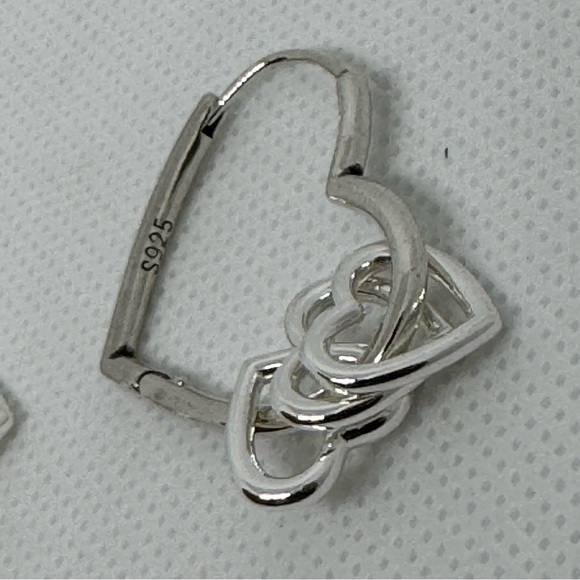 925 Sterling Silver Big Heart w/little hearts hoop dangle earrings - Picture 10 of 10
